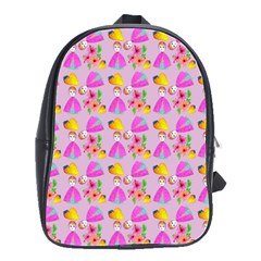 Girl With Hood Cape Heart Lemon Pattern Lilac School Bag (large) by snowwhitegirl