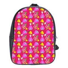 Girl With Hood Cape Heart Lemon Pattern Pink School Bag (large) by snowwhitegirl