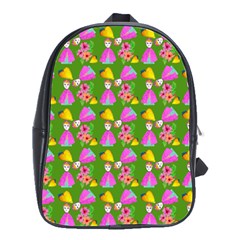 Girl With Hood Cape Heart Lemon Pattern Green School Bag (large) by snowwhitegirl