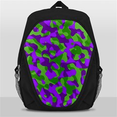 Purple And Green Camouflage Backpack Bag by SpinnyChairDesigns