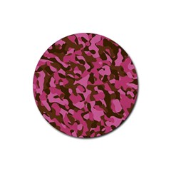 Pink And Brown Camouflage Rubber Coaster (round)  by SpinnyChairDesigns