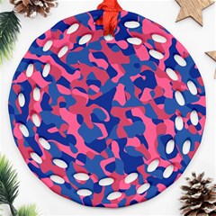 Blue And Pink Camouflage Pattern Ornament (round Filigree) by SpinnyChairDesigns