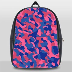 Blue And Pink Camouflage Pattern School Bag (xl) by SpinnyChairDesigns