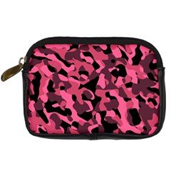 Black And Pink Camouflage Pattern Digital Camera Leather Case by SpinnyChairDesigns