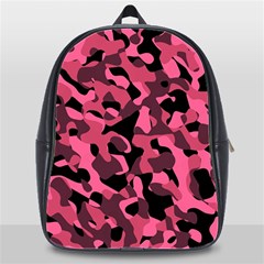 Black And Pink Camouflage Pattern School Bag (xl) by SpinnyChairDesigns