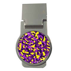 Purple And Yellow Camouflage Pattern Money Clips (round)  by SpinnyChairDesigns