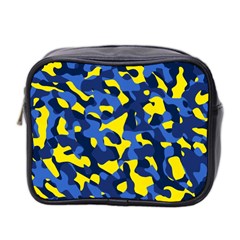 Blue And Yellow Camouflage Pattern Mini Toiletries Bag (two Sides) by SpinnyChairDesigns