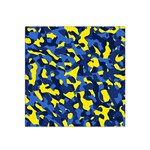 Blue and Yellow Camouflage Pattern Satin Bandana Scarf Front