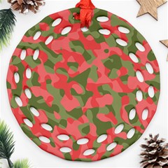 Pink And Green Camouflage Pattern Ornament (round Filigree) by SpinnyChairDesigns