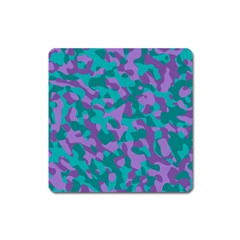 Purple And Teal Camouflage Pattern Square Magnet by SpinnyChairDesigns