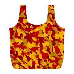 Red And Yellow Camouflage Pattern Full Print Recycle Bag (l) by SpinnyChairDesigns