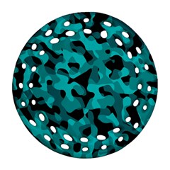 Black And Teal Camouflage Pattern Ornament (round Filigree) by SpinnyChairDesigns