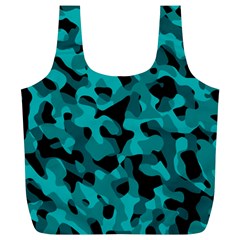 Black And Teal Camouflage Pattern Full Print Recycle Bag (xl) by SpinnyChairDesigns