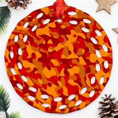 Red And Orange Camouflage Pattern Ornament (round Filigree) by SpinnyChairDesigns