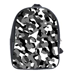 Black And White Camouflage Pattern School Bag (xl) by SpinnyChairDesigns