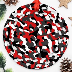 Black Red White Camouflage Pattern Ornament (round Filigree) by SpinnyChairDesigns