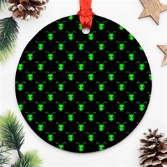 Neon Green Bug Insect Heads On Black Ornament (round) by SpinnyChairDesigns