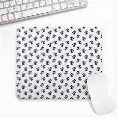 Cat Dog Animal Paw Prints Pattern Black And White Large Mousepads by SpinnyChairDesigns