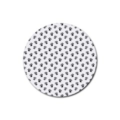 Cat Dog Animal Paw Prints Pattern Black And White Rubber Round Coaster (4 Pack)  by SpinnyChairDesigns