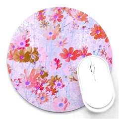 Cosmos Flowers Pink Round Mousepads by DinkovaArt