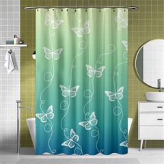 White Butterflies On Blue And Light Green Shower Curtain 48  X 72  (small)  by SpinnyChairDesigns