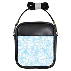 Light Blue And White Abstract Paisley Girls Sling Bag by SpinnyChairDesigns