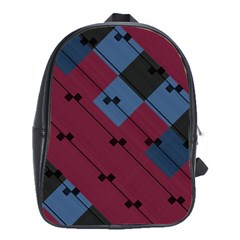 Burgundy Black Blue Abstract Check Pattern School Bag (large) by SpinnyChairDesigns