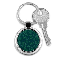 Midnight Green Butterflies Pattern Key Chain (round) by SpinnyChairDesigns