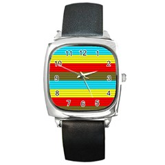 Multicolor With Black Lines Square Metal Watch by tmsartbazaar