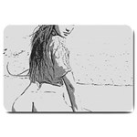 Beauty at the beach, sexy girl illustration, black and white Large Doormat  30 x20  Door Mat