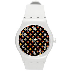 Geometric Diamond Tile Round Plastic Sport Watch (m) by tmsartbazaar