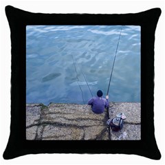 Senior Man Fishing At River, Montevideo, Uruguay001 Throw Pillow Case (black) by dflcprintsclothing