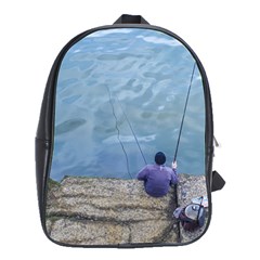 Senior Man Fishing At River, Montevideo, Uruguay001 School Bag (large) by dflcprintsclothing