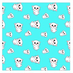 Azure Blue And Crazy Kitties Pattern, Cute Kittens, Cartoon Cats Theme Large Satin Scarf (square) by Casemiro