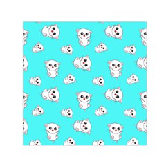 Azure Blue And Crazy Kitties Pattern, Cute Kittens, Cartoon Cats Theme Small Satin Scarf (square) by Casemiro