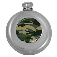 Green Military Camouflage Pattern Round Hip Flask (5 Oz) by fashionpod