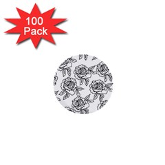 Line Art Black And White Rose 1  Mini Buttons (100 Pack)  by MintanArt