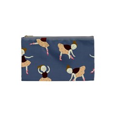 Cute  Pattern With  Dancing Ballerinas On The Blue Background Cosmetic Bag (small) by EvgeniiaBychkova