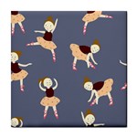 Cute  Pattern With  Dancing Ballerinas On The Blue Background Tile Coaster Front