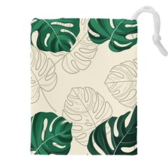 Green Monstera Leaf Illustrations Drawstring Pouch (5xl) by HermanTelo