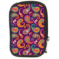 Paisley Purple Compact Camera Leather Case by designsbymallika