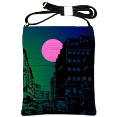 Vaporwave Old Moon Over Nyc Shoulder Sling Bag by WetdryvacsLair