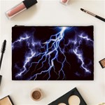 Blue Thunder at night, Colorful Lightning graphic Cosmetic Bag (Large) Front