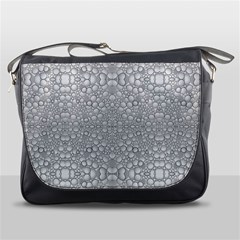 Modern Ornate Geometric Silver Pattern Messenger Bag by dflcprintsclothing