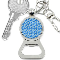 Hydrangea Blue Glitter Round Bottle Opener Key Chain by Dutashop