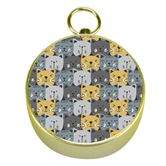 Cute Cat Pattern Gold Compasses by ExtraAwesomeSauce