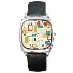 Retro Pattern Vintage Square Metal Watch by ExtraAwesomeSauce