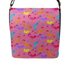 Watercolor Cats Pattern Flap Closure Messenger Bag (l) by ExtraAwesomeSauce