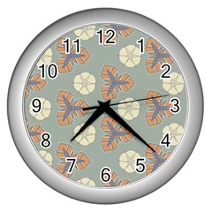 Flowers Leaves  Floristic Pattern Wall Clock (silver) by SychEva