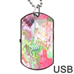 Boho Hippie Trippy Psychedelic Abstract Hot Pink Lime Green Dog Tag USB Flash (Two Sides) Back